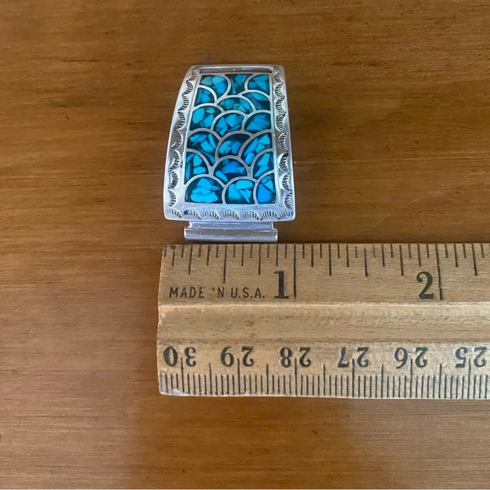 Sterling Silver Native American Fish Scale Style Inlay Turquoise Watch Tips